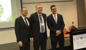 Mike Goodman( middle) representing EO Frank Sammut with Senator the Hon Zed Seselja (left) and MP Ted OBrien (right)